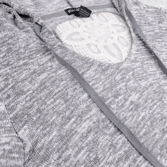 Miss Chievous Hoodie Womens M Gray Lace Crochet Back Pockets Casual Athleisure - Picture 9 of 13